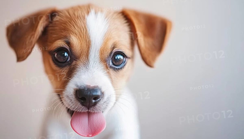 Adorable Jack Russell Puppy Enjoying A Meal With Pink Tongue Sticking Out - Perfect Household Companion For Kids And Families, AI generated
