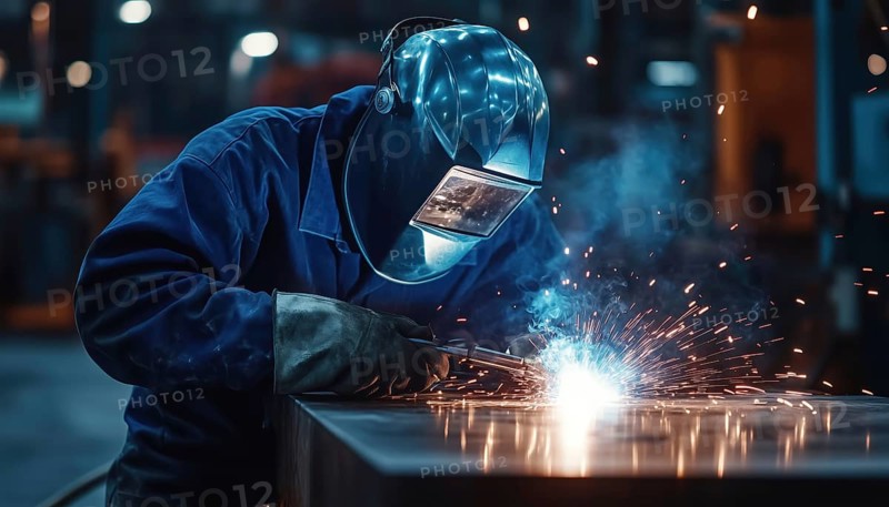 Skilled Welder Using Electric Torch To Weld Steel In Mask At Metal Factory. Expert Metal Worker With Burner Electrode, AI generated