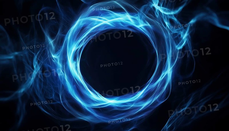 Dynamic Blue Light Circle Swirl On Black: An Abstract Wavy Round Curve Shape In Technology, Neural Network, Neurology, And Science, AI generated