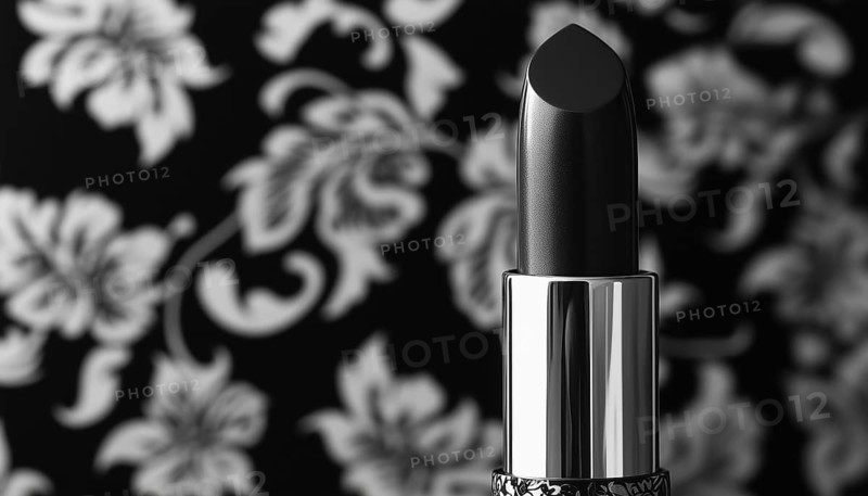 Black And White Monochrome Print Of Lipstick With Floral Pattern: A Resemblance To The Author'S Profile Is Evident. A Similar Design Inspired, AI generated