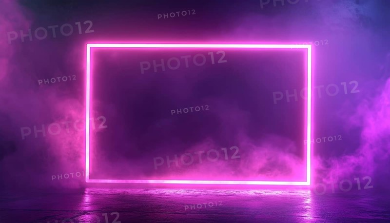 Vibrant Duo Rounded Rectangle Border With Luminescent Accents On Deep Purple Background. Blank Led Technology Backdrop For Creative Design, AI generated