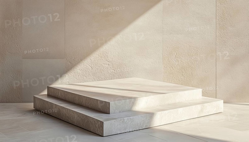 Stone Platform Central: A Product Podium For Highlighting Features With Soft Shadows And Neutral Background, Perfect For Product Placement Display, AI generated