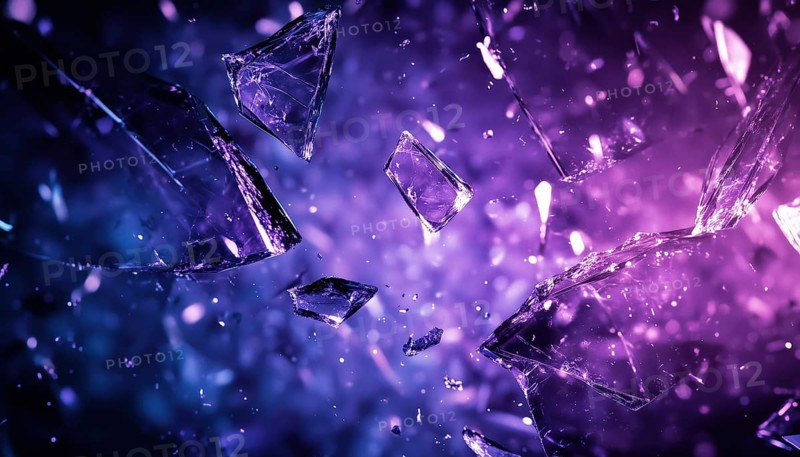 Abstract Background With Dark Purple And Blue Broken Glass Effect. Perfect For Night Party Posters Or Advertisements. Explosion And Destruction Theme, AI generated