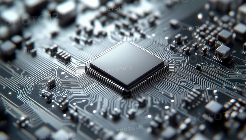 Simple Microchip Circuit Board In Gray Color With Microcircuit Symbol Represented As A Chip Sign, AI generated