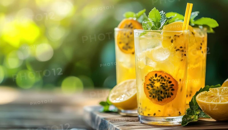 Refreshing Summer Passion Fruit Cocktail: A Cold, Healthy Lemonade Drink For Sunny Days With Sparkling Water And Lemon, AI generated