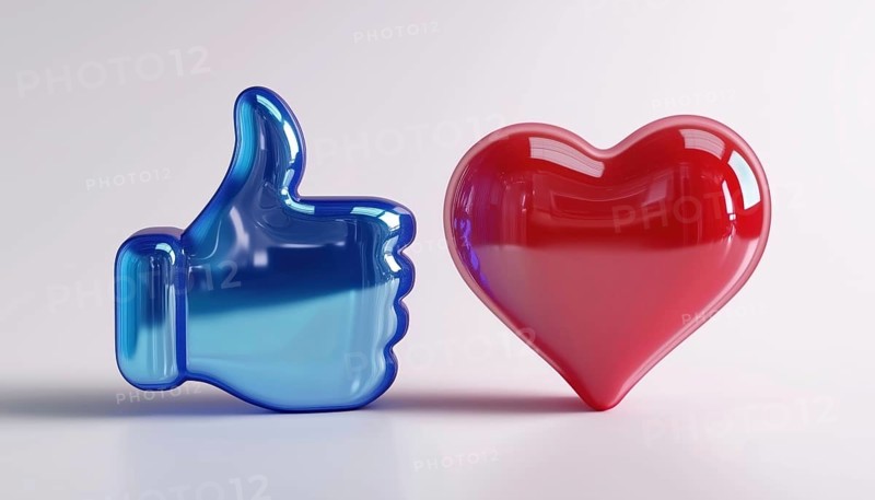 Interact With Live Stream Video And Chat With Blue Thumb Up And Red Heart Web Buttons On White Background. Social Networking Illustration, AI generated