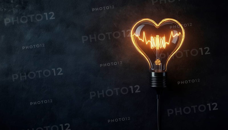 Heartbeat Form Of Electricity And Lighting: Wire Plug, Light Bulb, And Cord Shaped Like A Heartbeat Symbol. Plug, Bulb, And Cord Represent The Essence Of Electricity, AI generated