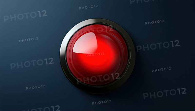 Red Glossy Button Alarm With Ringing Bell On Light Background: A Sleek And Modern Alarm Clock That Combines Style And Functionality, AI generated