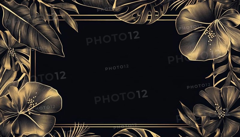 Exquisite Luxury Cover Template With Hand-Drawn Tropical Art And Gold Exotic Flowers And Leaves For Various Uses Such As Packaging And Social Media, AI generated