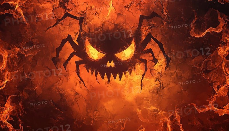 Spooky Halloween Design: Chaotic Spider Pattern, Gloomy Lighting, Pumpkin Faces, Ghosts, Mask Symbols, Emojis. Perfect For Holidays, Presentations, And Advertising, AI generated