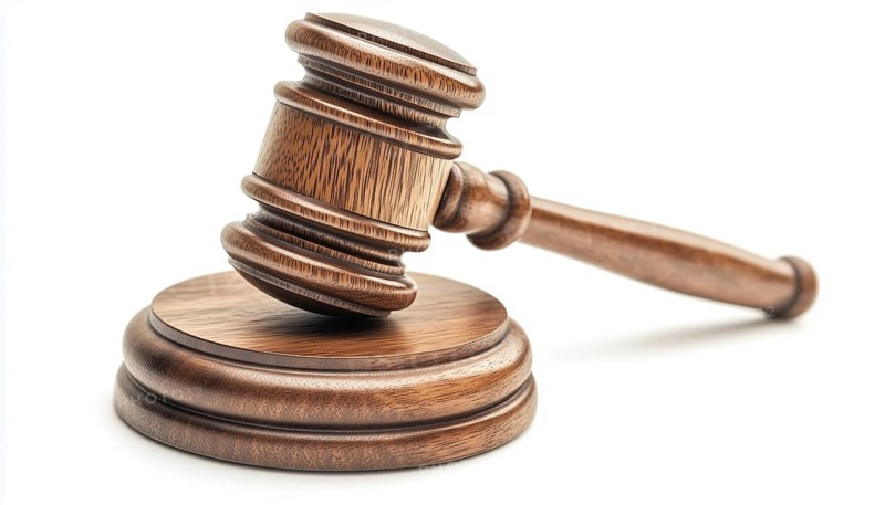 Wooden Auction Hammer With Stand For Legal Use And Adjudication In White Background. Symbol Of Law, Justice, And Authority, AI generated