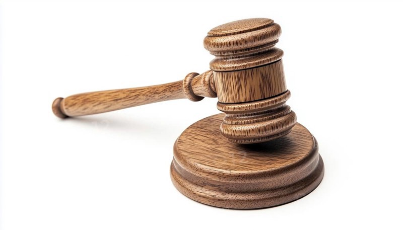 Wooden Auction Hammer With Judge'S Gavel For Adjudication On White Background: Symbol Of Law, Justice, And Order With Wooden Stand, AI generated