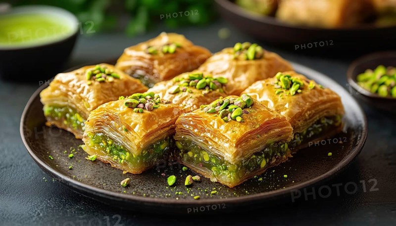 Delicious Turkish Dessert: Pistachio Baklava - Also Known As Kuru Baklava. A Traditional Sweet Treat From Turkey. Rich And Flavorful, AI generated