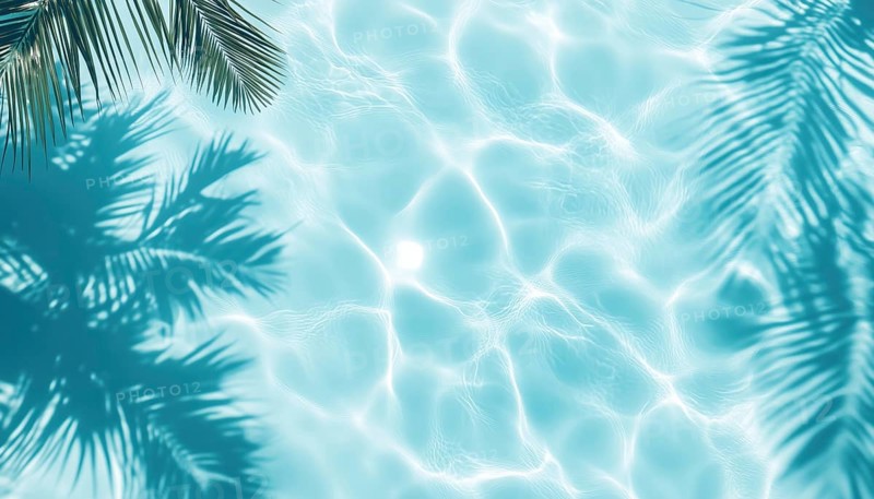Top View Of A Tropical Summer Mockup With Aqua Waves, Palm Shadows, And Blue Water Pool For A Luxury Travel Holiday Experience, AI generated