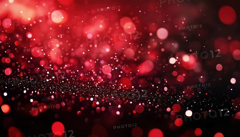 Abstract Red Glitter On Black Card For Valentine'S Day, Christmas, And Wedding Celebrations Featuring Love Bokeh Sparkle Confetti And Red Layout, AI generated