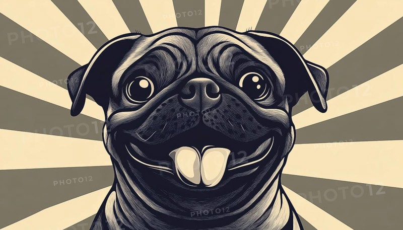Hipster Pug Dog Logo Badges: Vintage Mascot With A Smiling Retro Smile. Vintage-Inspired Design For A Trendy And Charismatic Emblem, AI generated