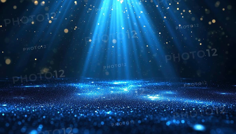 Luxurious Poster Template With Elegant Dark Blue Light Rays And Sparkling Glitter On Black Background For Premium Awards Studio Scene, AI generated