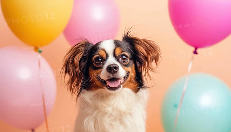 Celebratory Pet Birthday Card With Adorable Dog And Balloon Design. Show Your Dear Dog Some Love On Their Special Day, AI generated