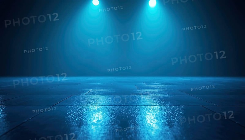 Blue Spot Light Reflections Adding A Glow To Winter Presentation, Branding Products, Cosmetics, Cars, And Food Mockup. Perfect For Showcasing Under The Spotlight, AI generated