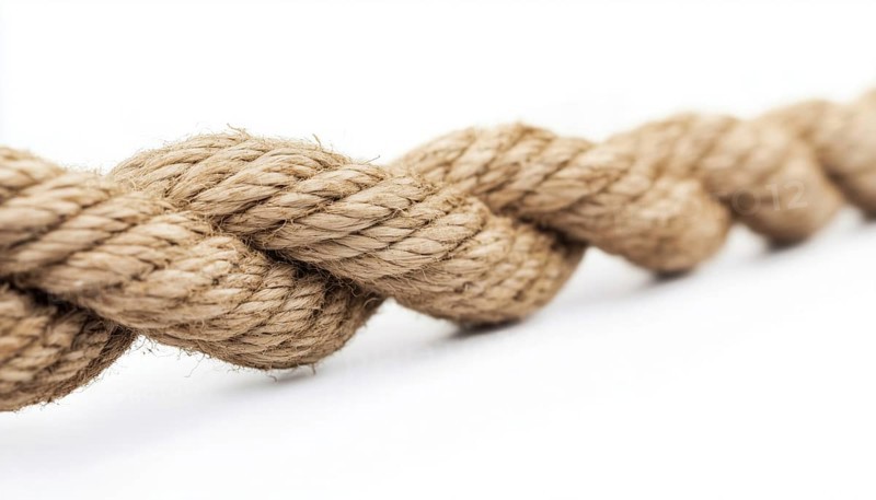 Detailed Close-Up Shot Of A Taut Rope Against A White Background Showing Strain And Pressure. High Resolution Image Of Rope Stress, AI generated