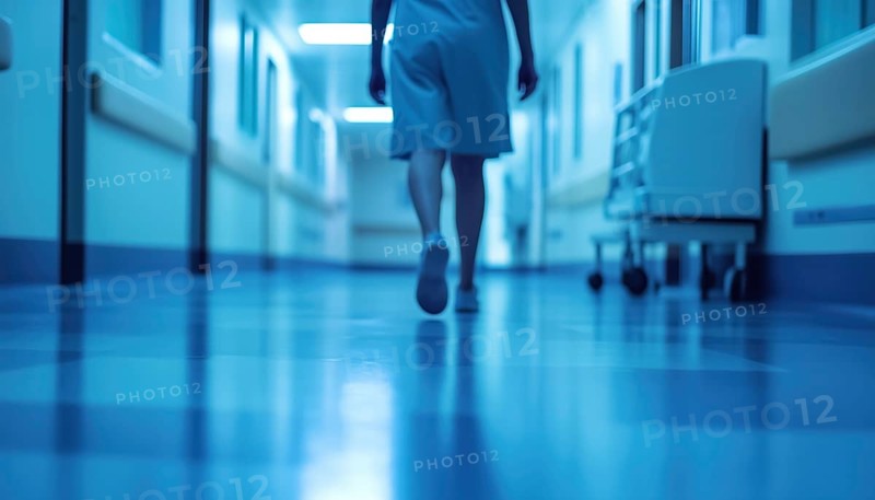 Hospital Patient Walking: An Individual Strolling Within The Hospital Premises, Possibly Receiving Care Or Visiting Loved Ones In A Healthcare Setting, AI generated