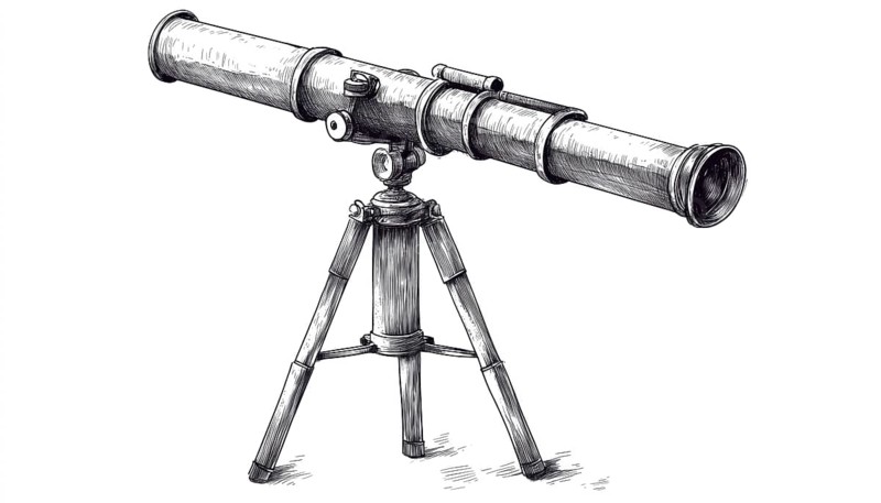Astronomical Telescope Sketch On Tripod: Hand-Drawn Scientific Equipment Clip Art On White Background. Ideal For Educational And Scientific Graphics, AI generated