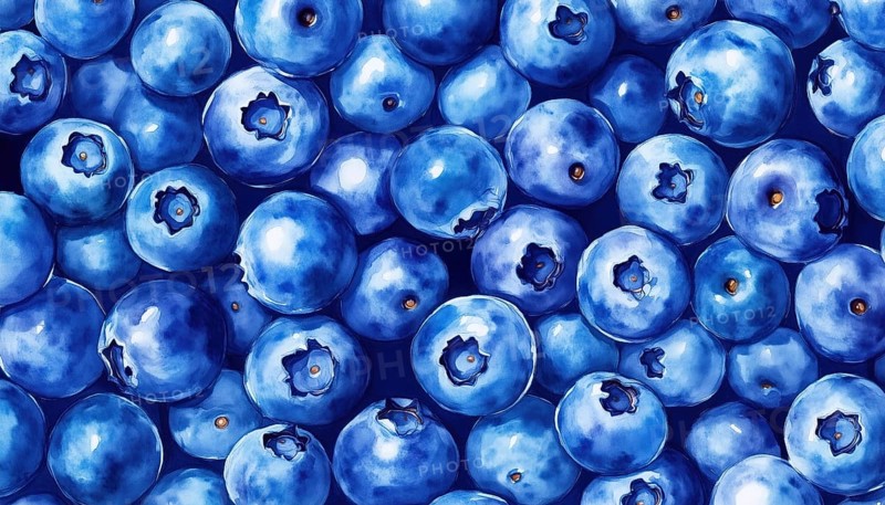 Hand-Drawn Blueberry Pattern: Endless, Fresh And Delicious Forest Berries For Healthy Nutrition And Edible Enjoyment. Vibrant And Juicy Blueberries Design, AI generated