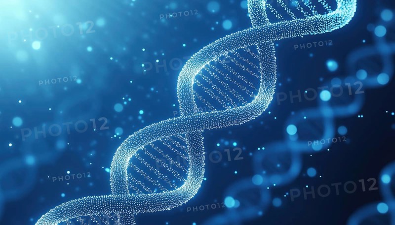 Futuristic White Dotted Double Helix Displayed On Blue Gradient With Dna Theme: A Scientific And Technological Digital Art Creation, AI generated