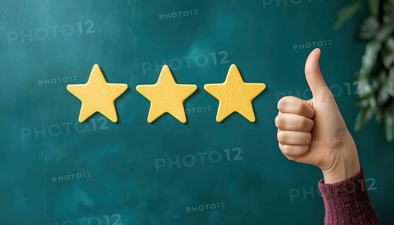 Rating Customer Satisfaction And Quality With Star Feedback: Give A Thumbs Up For The Best Service And Client Experience. Rate High Customer Satisfaction And Quality With User Feedback Stars, AI generated