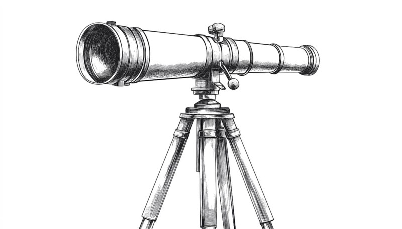 Hand Drawn Telescope On Tripod Sketch: Astronomical Equipment And Scientific Instrument Clip Art On White Background, AI generated