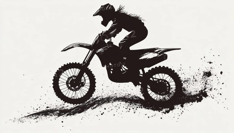 Hand-Drawn Silhouette Of A Motocross Rider Engaged In Jumping And Racing On A Motorcycle In A Sport Setting, AI generated