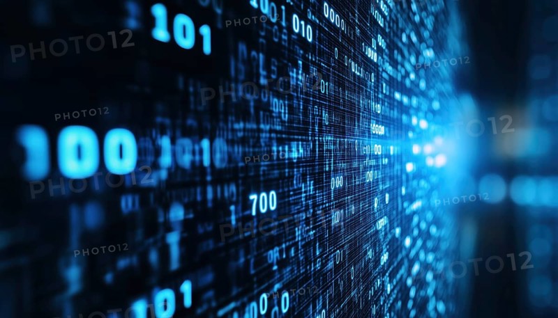 Digital Display Technology: White Numbers On Blue Screen For Data Analysis, Cybersecurity, Computer Programming, And Modern Information Technology Purposes, AI generated