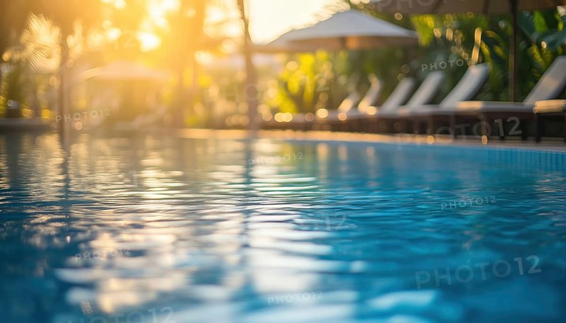 Luxurious Resort Outdoor Swimming Pool With Abstract Blur And Defocused Background Ideal For Holiday Travel And Vacation Experience, AI generated