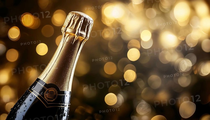 Elegant Champagne Bottle Poised For Festive Occasion, Perfect For Celebrating. A Sparkling Beverage Ready To Toast The Special Moment, AI generated