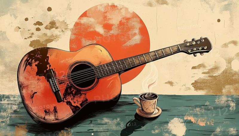 Vintage Outdoor Poster: Coffee And Music - The Perfect Combination For A Wonderful Day Out In Nature, Full Of Nostalgia And Joy, AI generated