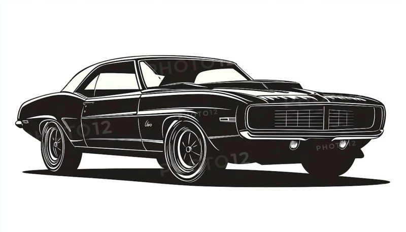 Retro V8 Auto Garage: Iconic American Sports Muscle Car Dealership Logo Featuring Vintage Vehicle Silhouette. Classic American Vehicle Design, AI generated