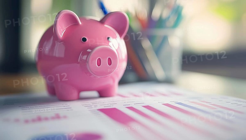 Financial Report And Pink Piggy Bank: An Analysis Of Money Management Strategies And Savings Goals, Presented In A Clear And Concise Manner, AI generated