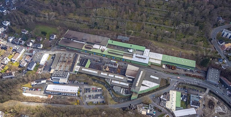 Aerial photo, Gontermann-Peipers Werk Marienborn, Siegen-Giersberg, Siegen, Siegerland, North Rhine-Westphalia, Germany, DE, Europe, commercial enterprises, commercial area, commercial site, commercial use, industrial area, industrial site, aerial photograph, aerial photography, aerial photography, overview, bird's-eye view, bird's-eye view, overview