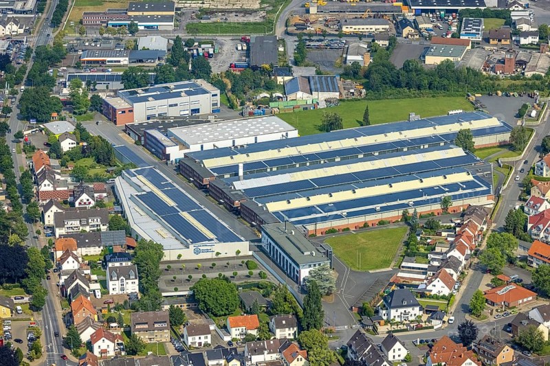 Aerial view, Standard Metallwerke, Werl, Soester Börde, North Rhine-Westphalia, Germany, DE, Europe, commercial enterprises, commercial area, commercial site, commercial use, industrial area, industrial building, industrial site, aerial photograph, aerial photography, aerial photography, overview, bird's-eye view, bird's-eye view, overview