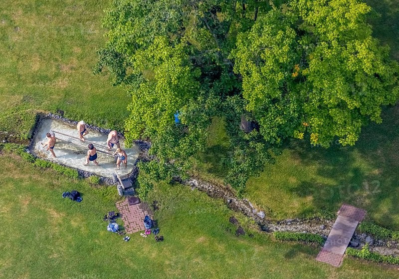 Aerial view, Werl water treading pool, Werl, Soester Börde, North Rhine-Westphalia, Germany, bathing establishment, bathing resort, DE, Europe, outdoor pool, leisure activities, hydrotherapy, Kneipp, aerial view, aerial photography, aerial photography, swimming pool, overview, bird's-eye view, overview