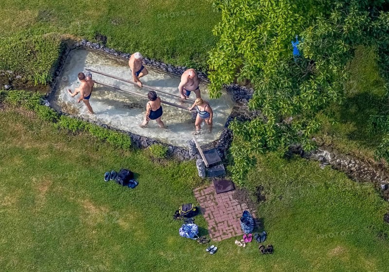 Aerial view, Werl water treading pool, Werl, Soester Börde, North Rhine-Westphalia, Germany, bathing establishment, bathing resort, DE, Europe, outdoor pool, leisure activities, hydrotherapy, Kneipp, aerial view, aerial photography, aerial photography, swimming pool, overview, bird's-eye view, overview