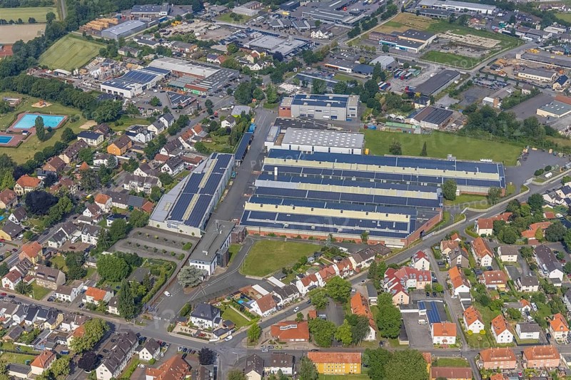 Aerial view, Standard Metallwerke, Werl, Soester Börde, North Rhine-Westphalia, Germany, DE, Europe, commercial enterprises, commercial area, commercial site, commercial use, industrial area, industrial building, industrial site, aerial photograph, aerial photography, aerial photography, overview, bird's-eye view, bird's-eye view, overview