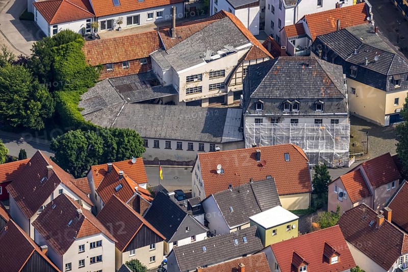 Aerial photo, house renovation in the old town centre Kämperstraße, Werl, Soester Börde, North Rhine-Westphalia, Germany, construction project, construction site, DE, Europe, aerial photo, aerial photography, aerial photography, renovation, refurbishment, overview, bird's-eye view, overview