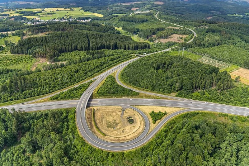Aerial view, A4 motorway, Krombach exit onto the B54, Elben, Schönau, Wenden, Sauerland, North Rhine-Westphalia, Germany