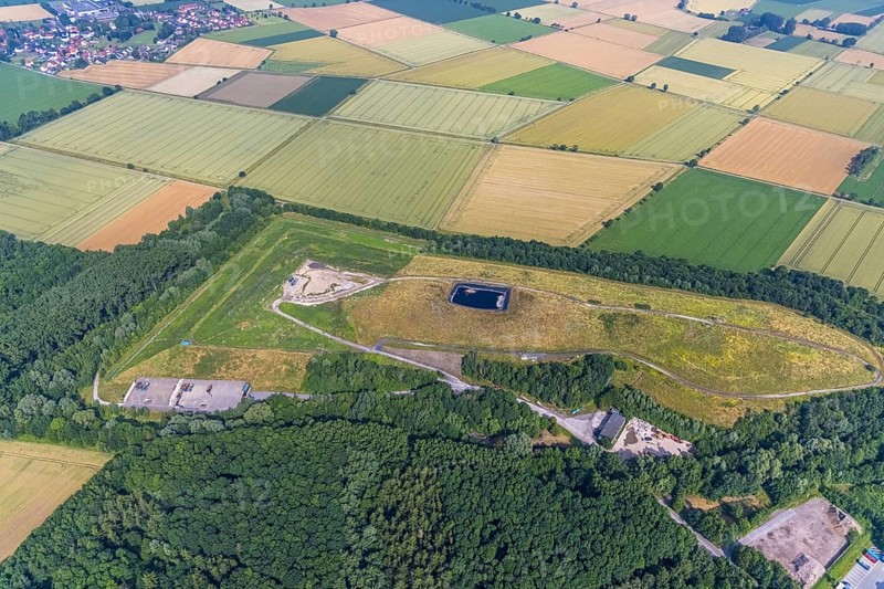 Aerial view, landfill Werl, Scheidingen, Welver, Soester Börde, North Rhine-Westphalia, Germany, camping site, DE, Europe, aerial view, aerial photography, aerial photography, landfill, overview, bird's eye view, meadows and fields, birds-eyes view, overview