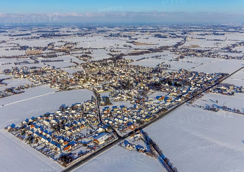 Aerial view, overview Westönnen, Westönner Bundesstraße - formerly Bundesstraße B1 downgraded to country road, winter, snow, Westönnen, Werl, Soester Börde, North Rhine-Westphalia, Germany, Soester, Börde, DE, Europe, birds-eyes, view, aerial view, aerial photography, aerial photography, overview, bird's eye view, Westönner, Bundesstraße
