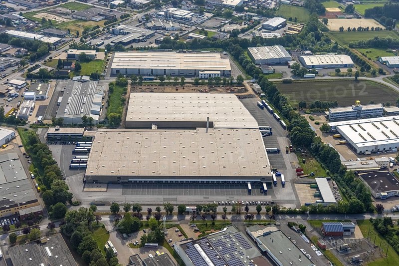 Aerial photo, Aldi logistics centre central warehouse Werl, Werl, Soester Börde, North Rhine-Westphalia, Germany, DE, Europe, freight transport, logistics, logistics service, logistics service provider, logistics provider, logistics centre, aerial photo, aerial photography, aerial photography, transport service, overview, bird's-eye view, overview
