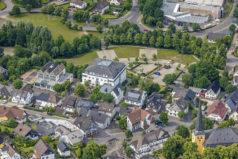 Aerial view, town hall, Wenden, Sauerland, North Rhine-Westphalia, Germany, authority, DE, Europe, aerial view, aerial photography, aerial photography, city administration, overview, bird's-eye view, overview