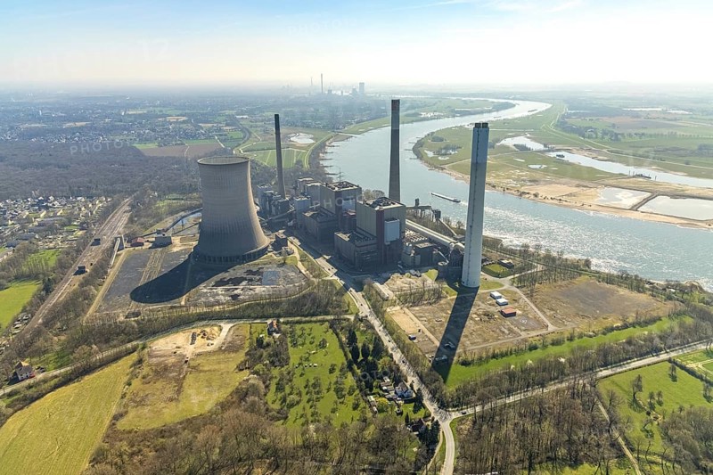 Aerial view, STEAG power plant Voerde, Möllen, Voerde, Ruhr area, Lower Rhine, North Rhine-Westphalia, Germany, DE, Europe, power plant Möllen, aerial view, aerial photography, aerial photography, overview, bird's-eye view, former power plant site, overview
