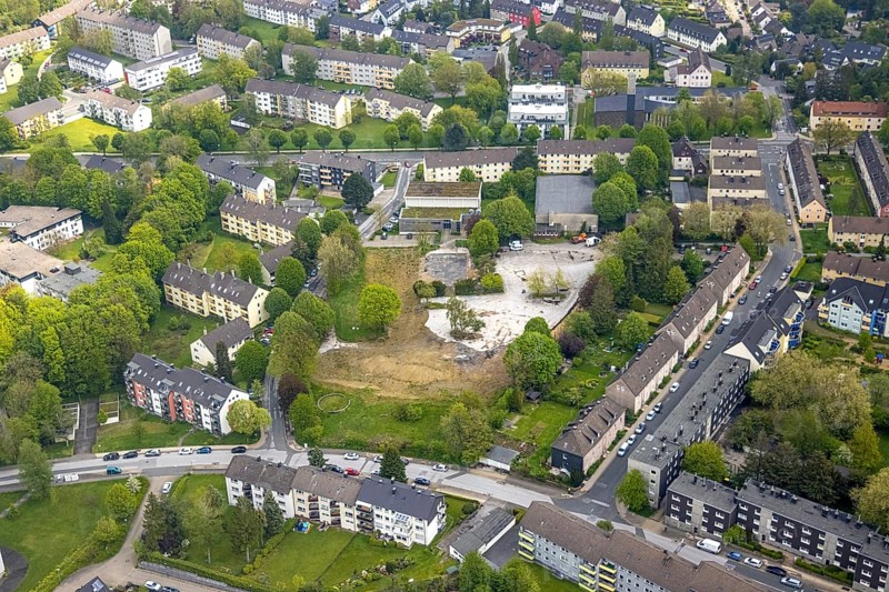 Aerial view, brownfield Fontanestraße corner Ernst-Moritz-Arndt-Straße, Krehwinkler Höfe, Velbert, Ruhr area, North Rhine-Westphalia, Germany, building site, brownfield, DE, Europe, aerial view, aerial photography, aerial photography, overview, bird's-eye view, overview